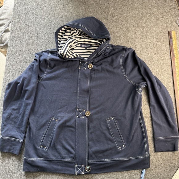 Jones New York Jackets & Blazers - Jones New York Hoodie Navy Blue Nautical Hooded Womens Knit Jacket Size 1x #2030
